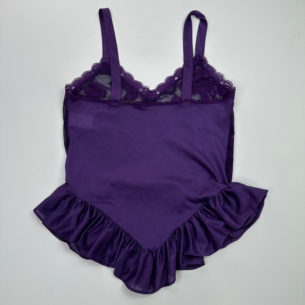 Vintage 70s Sopre Lingerie Purple Floral Lace Teddy Bodysuit Ruffle Trim Small - Picture 4 of 6